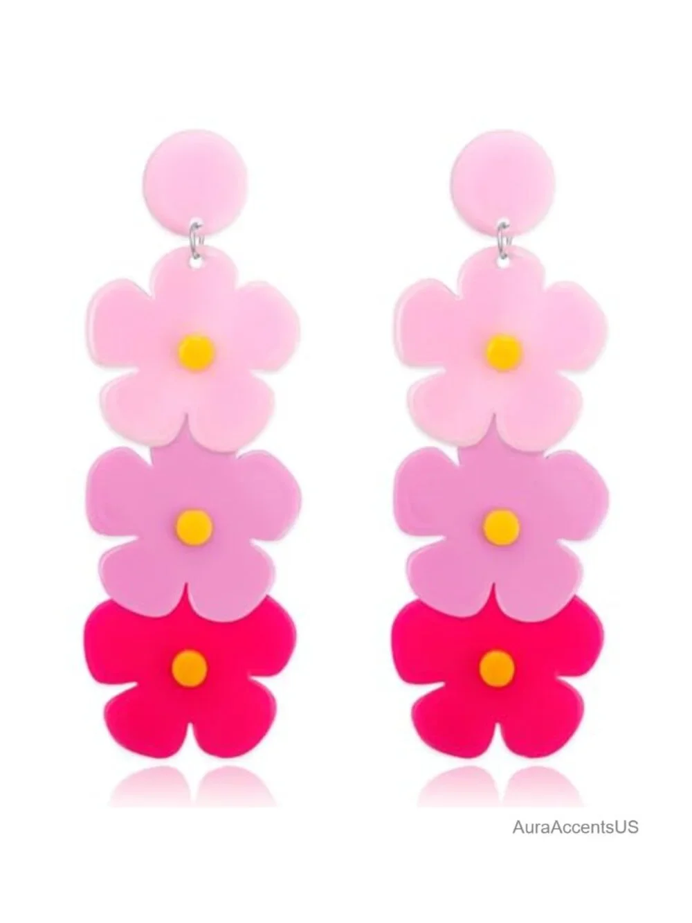 Layered Acrylic Flower Drop Earrings Lightweight Stainless Steel Posts Boho